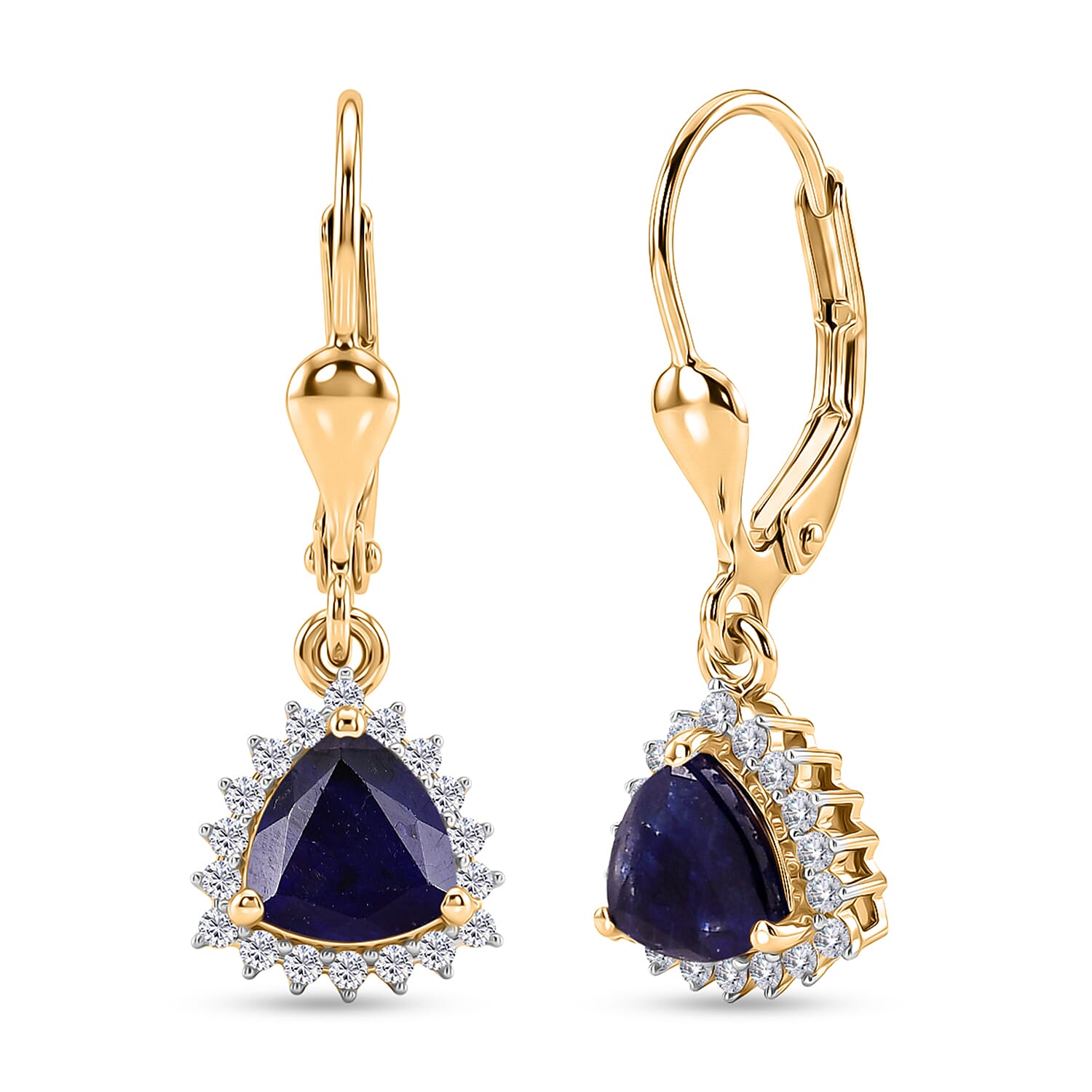 Royal Bali Collection - D'Joy Masoala Sapphire & White Zircon Lever Back Earring in 18K Vermeil Yellow Gold Plated Sterling Silver 2.88 Ct.