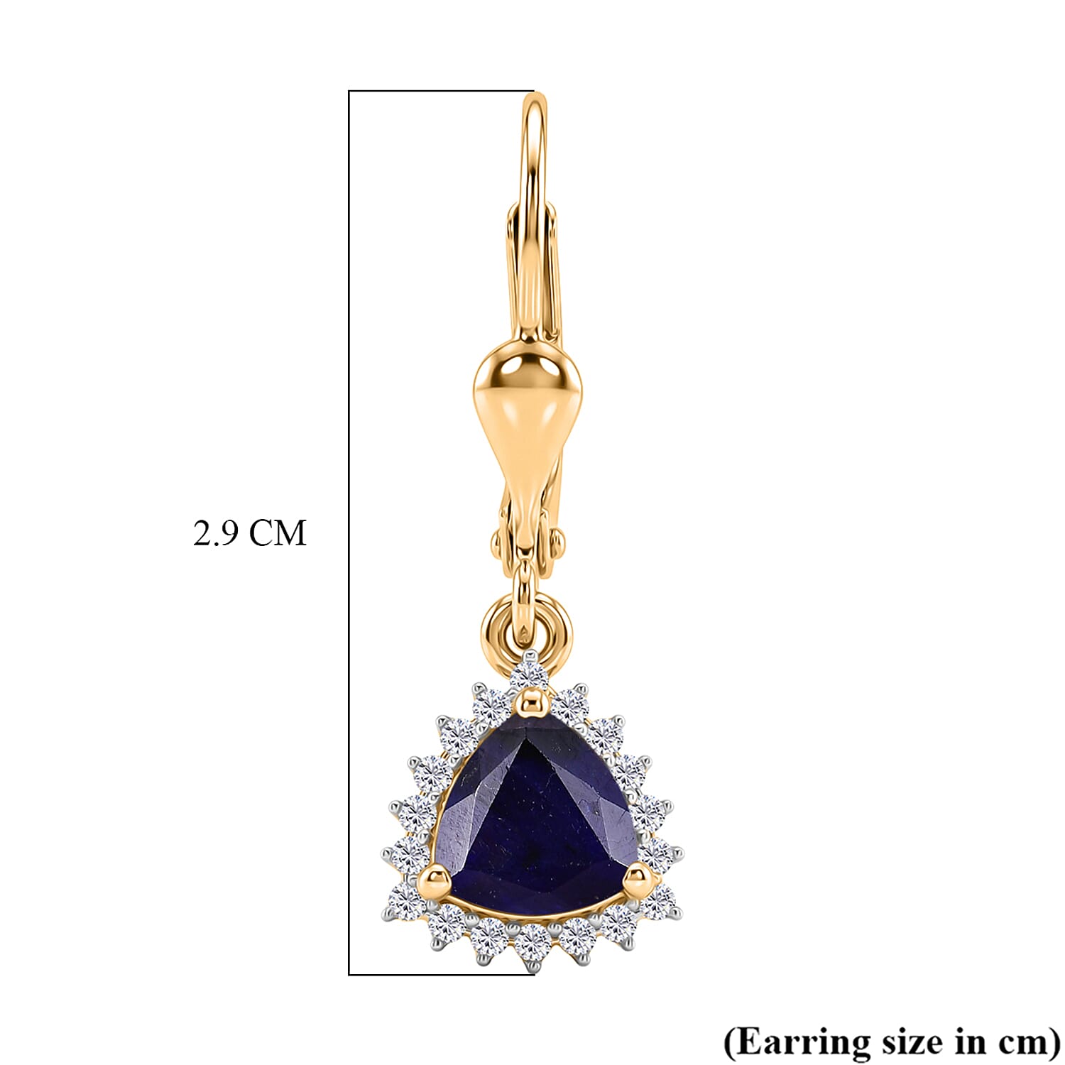 Royal Bali Collection - D'Joy Masoala Sapphire & White Zircon Lever Back Earring in 18K Vermeil Yellow Gold Plated Sterling Silver 2.88 Ct.