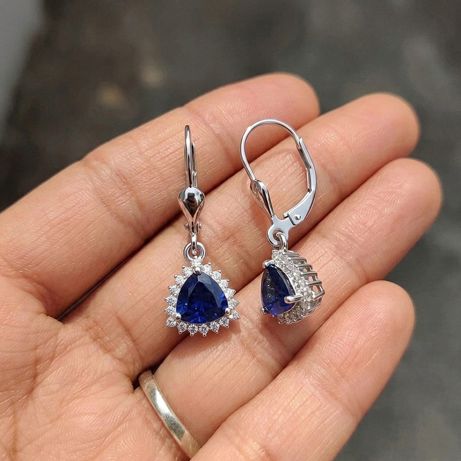 Royal Bali Collection - D'Joy Masoala Sapphire & White Zircon Lever Back Earring in Rhodium Overlay Sterling Silver 2.88 Ct.
