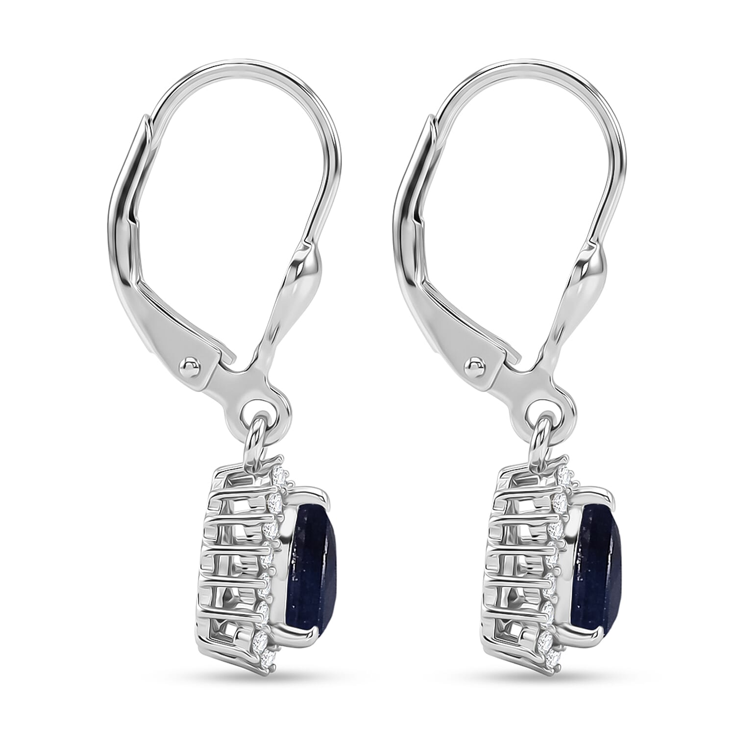 Royal Bali Collection - D'Joy Masoala Sapphire & White Zircon Lever Back Earring in Rhodium Overlay Sterling Silver 2.88 Ct.