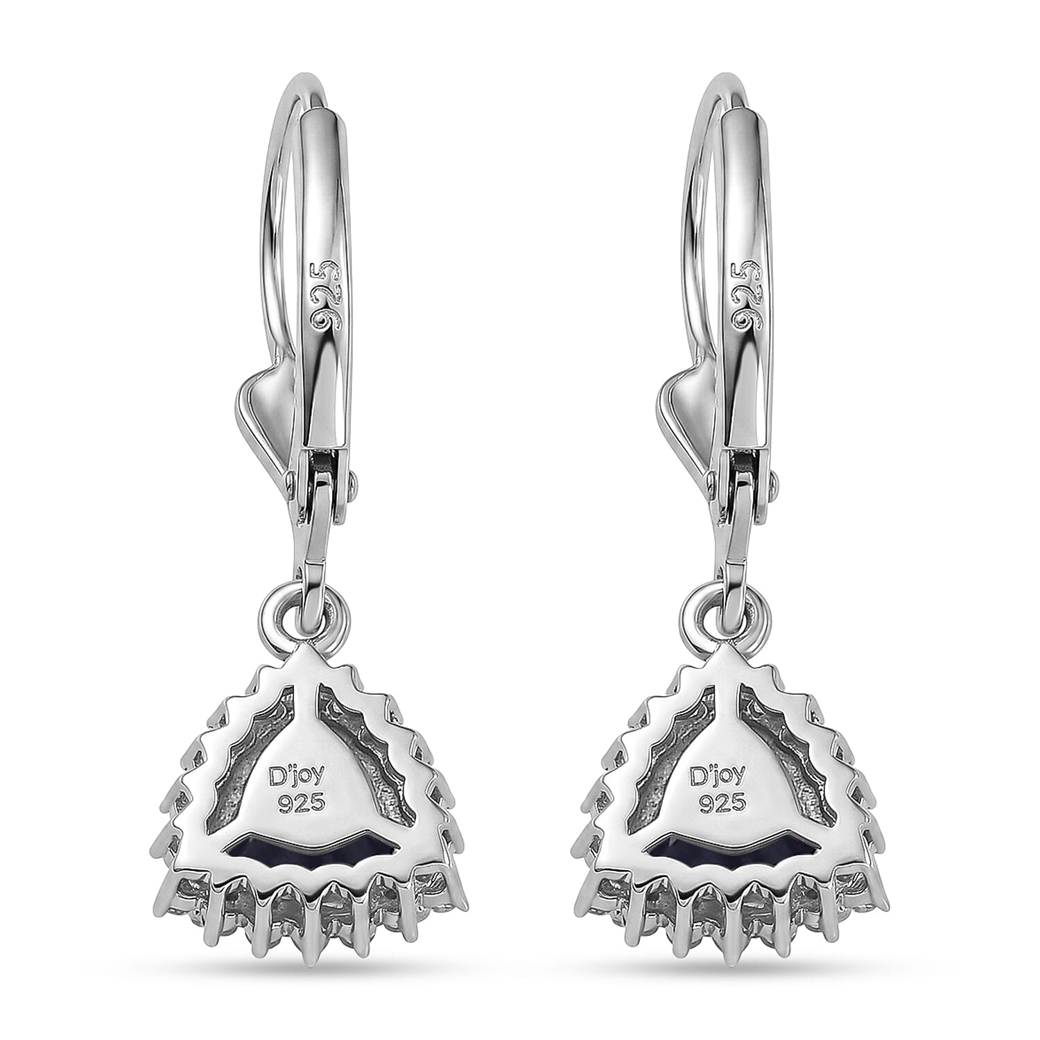 Royal Bali Collection - D'Joy Masoala Sapphire & White Zircon Lever Back Earring in Rhodium Overlay Sterling Silver 2.88 Ct.