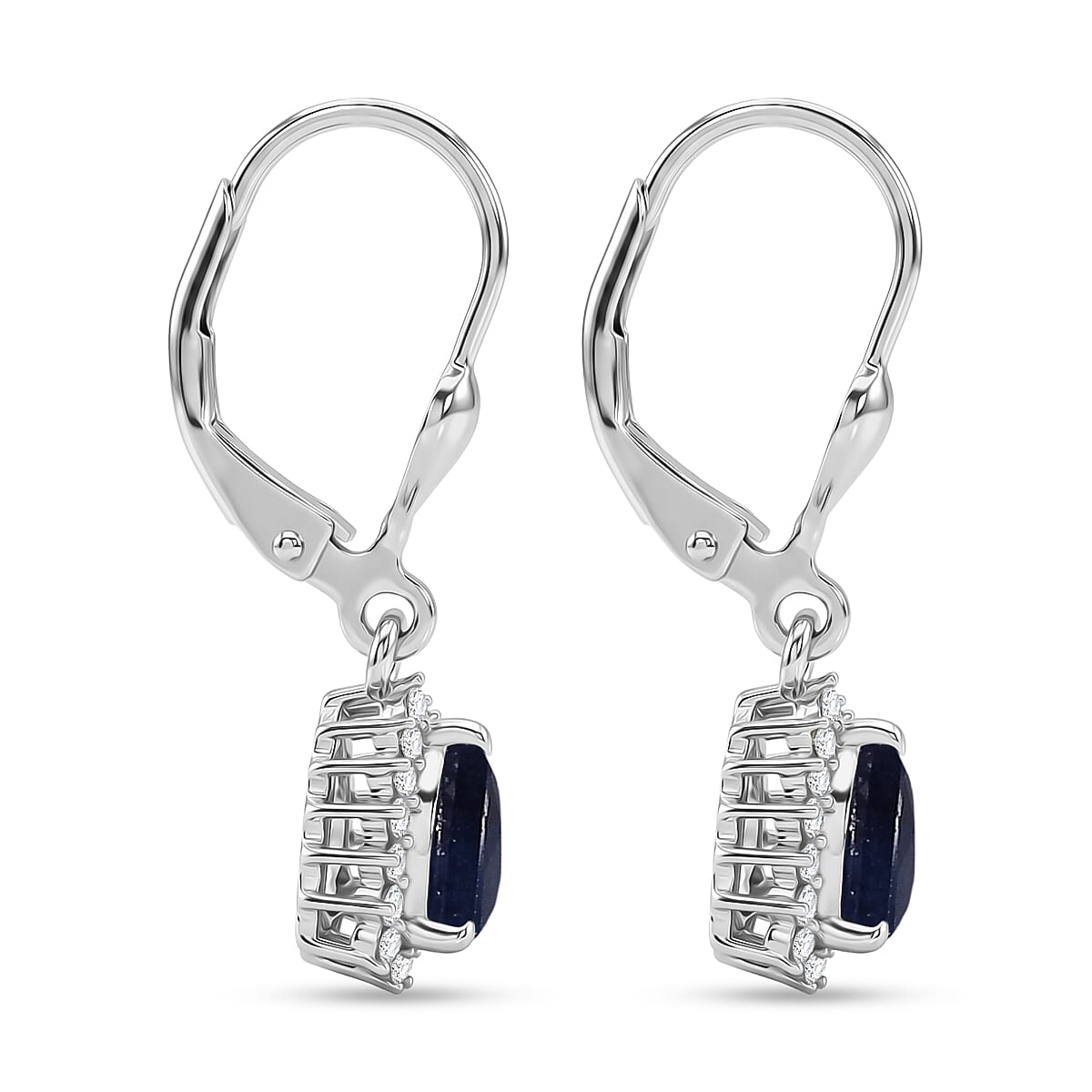 Royal Bali Collection - D'Joy Masoala Sapphire & White Zircon Lever Back Earring in Rhodium Overlay Sterling Silver 2.88 Ct.