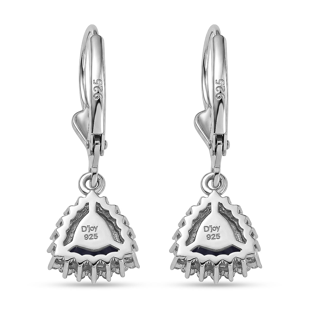 Royal Bali Collection - D'Joy Masoala Sapphire & White Zircon Lever Back Earring in Rhodium Overlay Sterling Silver 2.88 Ct.