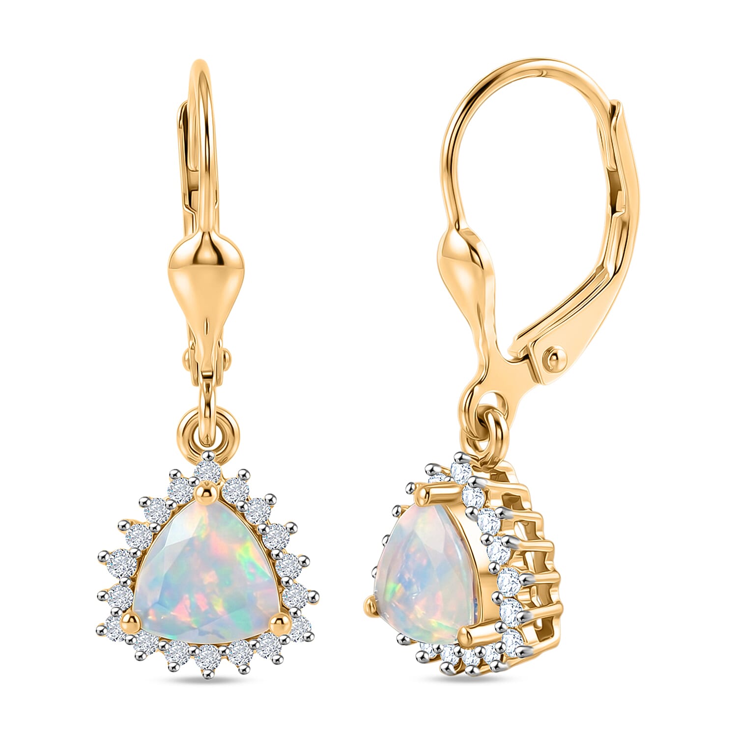 D'Joy Ethiopian Opal, White Zircon Solitaire Lever Back Earring in 18K YG VermeilSterling Silver  1.136  Ct.