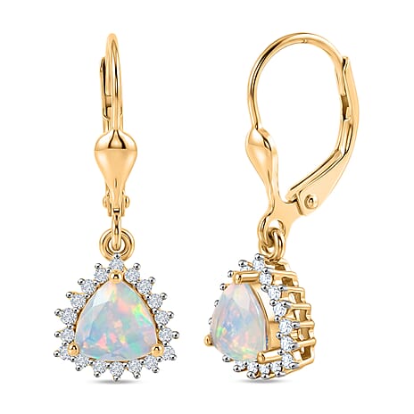D'Joy Ethiopian Opal, White Zircon Solitaire Lever Back Earring in 18K YG VermeilSterling Silver  1.136  Ct.
