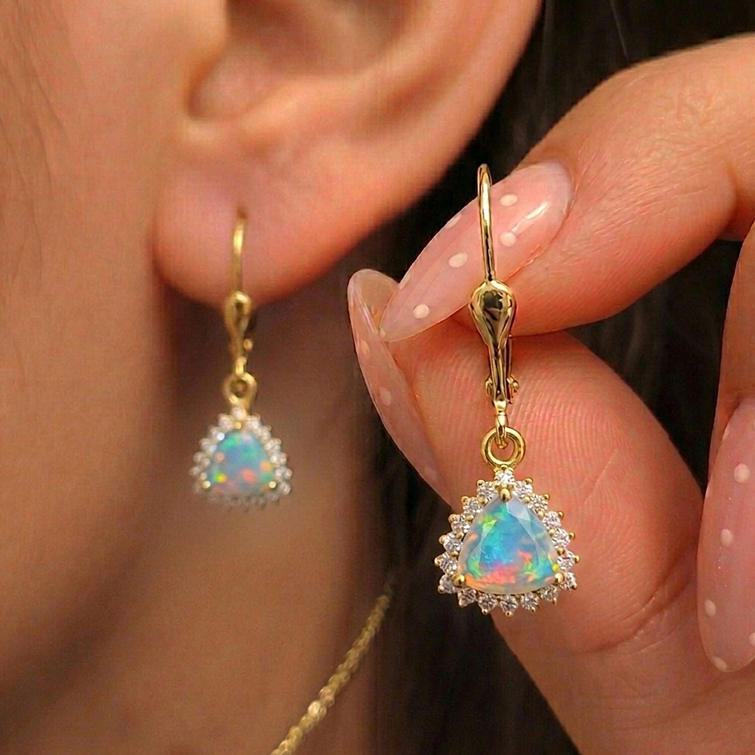 D'Joy Ethiopian Opal, White Zircon Solitaire Lever Back Earring in 18K YG VermeilSterling Silver  1.136  Ct.