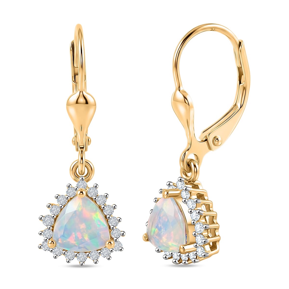 D'Joy Ethiopian Opal, White Zircon Solitaire Lever Back Earring in 18K YG VermeilSterling Silver  1.136  Ct.