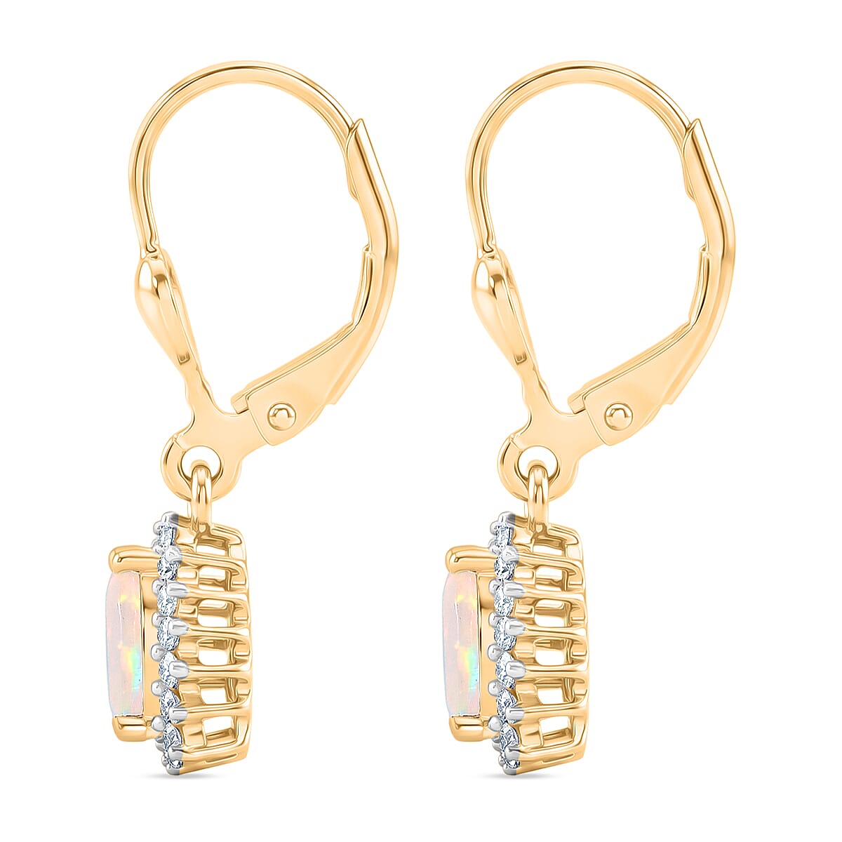 D'Joy Ethiopian Opal, White Zircon Solitaire Lever Back Earring in 18K YG VermeilSterling Silver  1.136  Ct.