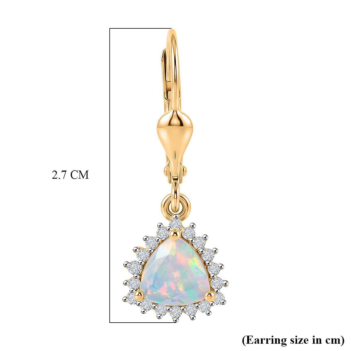 D'Joy Ethiopian Opal, White Zircon Solitaire Lever Back Earring in 18K YG VermeilSterling Silver  1.136  Ct.