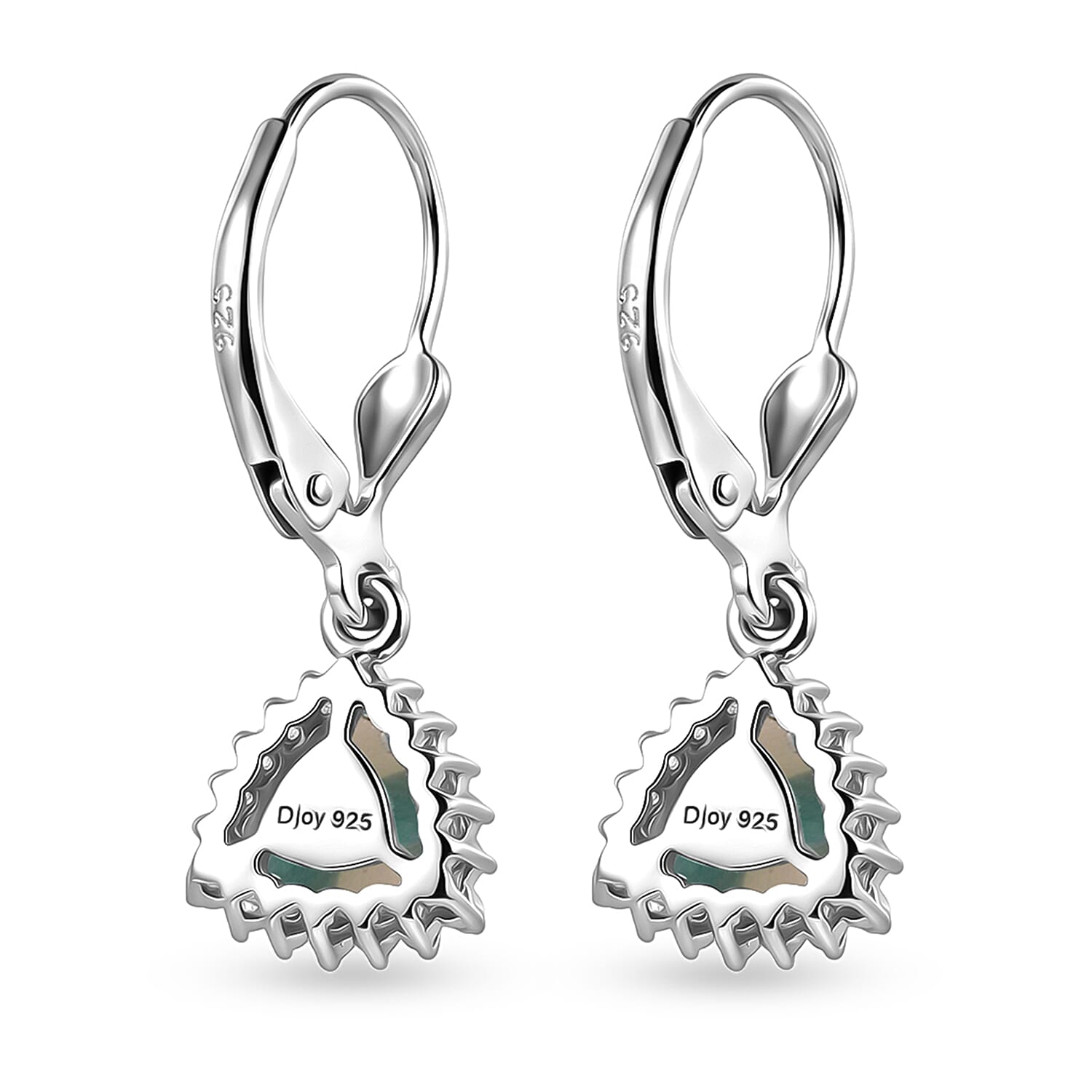 Royal Bali Collection - D'Joy Ethiopian Opal & White Zircon Trillion Cut Halo Earring with Lever Back in Rhodium Overlay Sterling Silver 1.26 Ct.