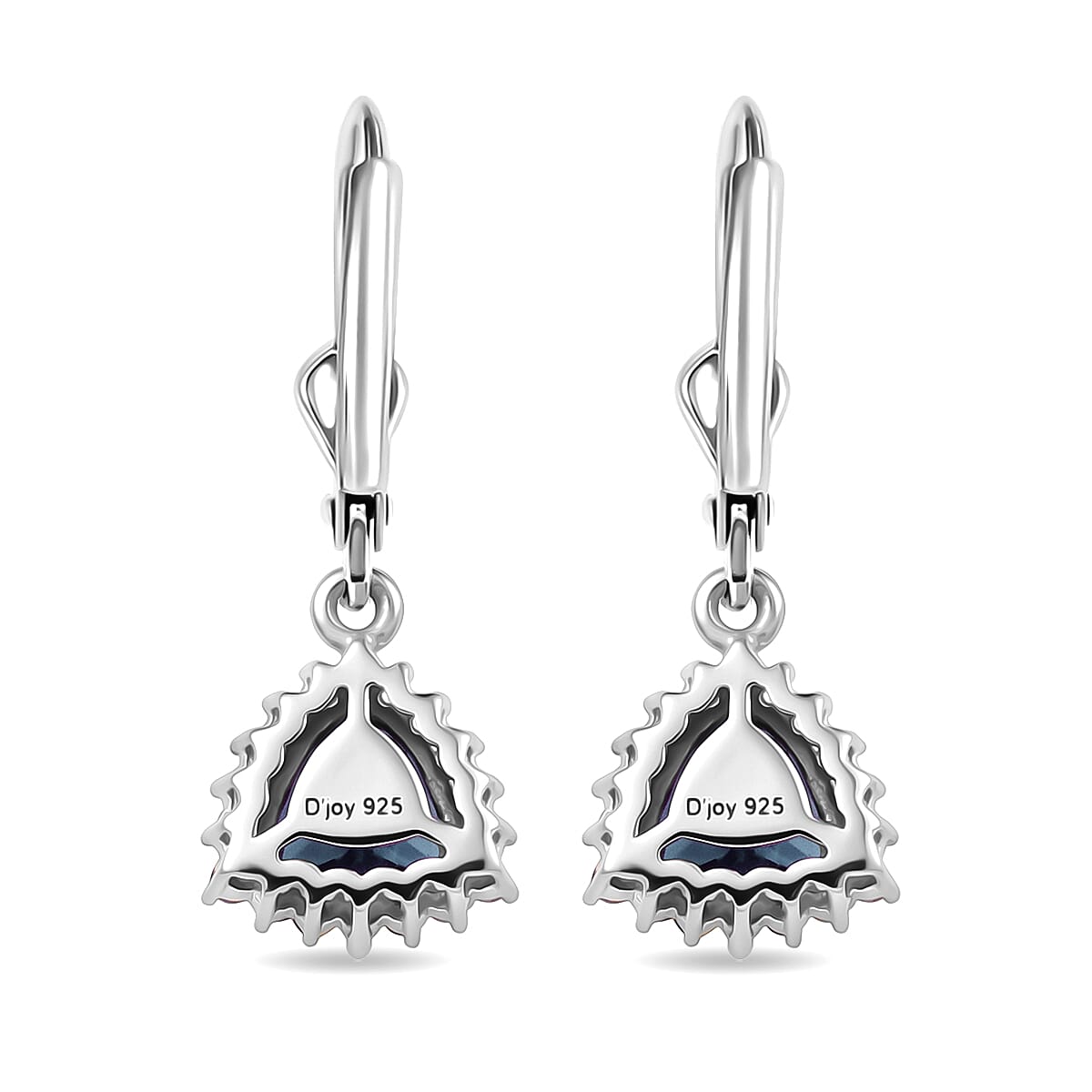 Royal Bali Collection - D'Joy London Blue Topaz & White Zircon Trillion Cut Halo Earring with Lever Back in Rhodium Overlay Sterling Silver 2.08 Ct.
