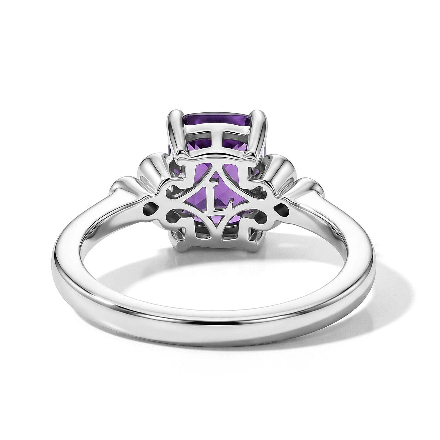 Luxuriant African Amethyst, Lab Grown Diamond Main Stone With Side Stone Ring in Rhodium OverlaySterling Silver  1.490  Ct.