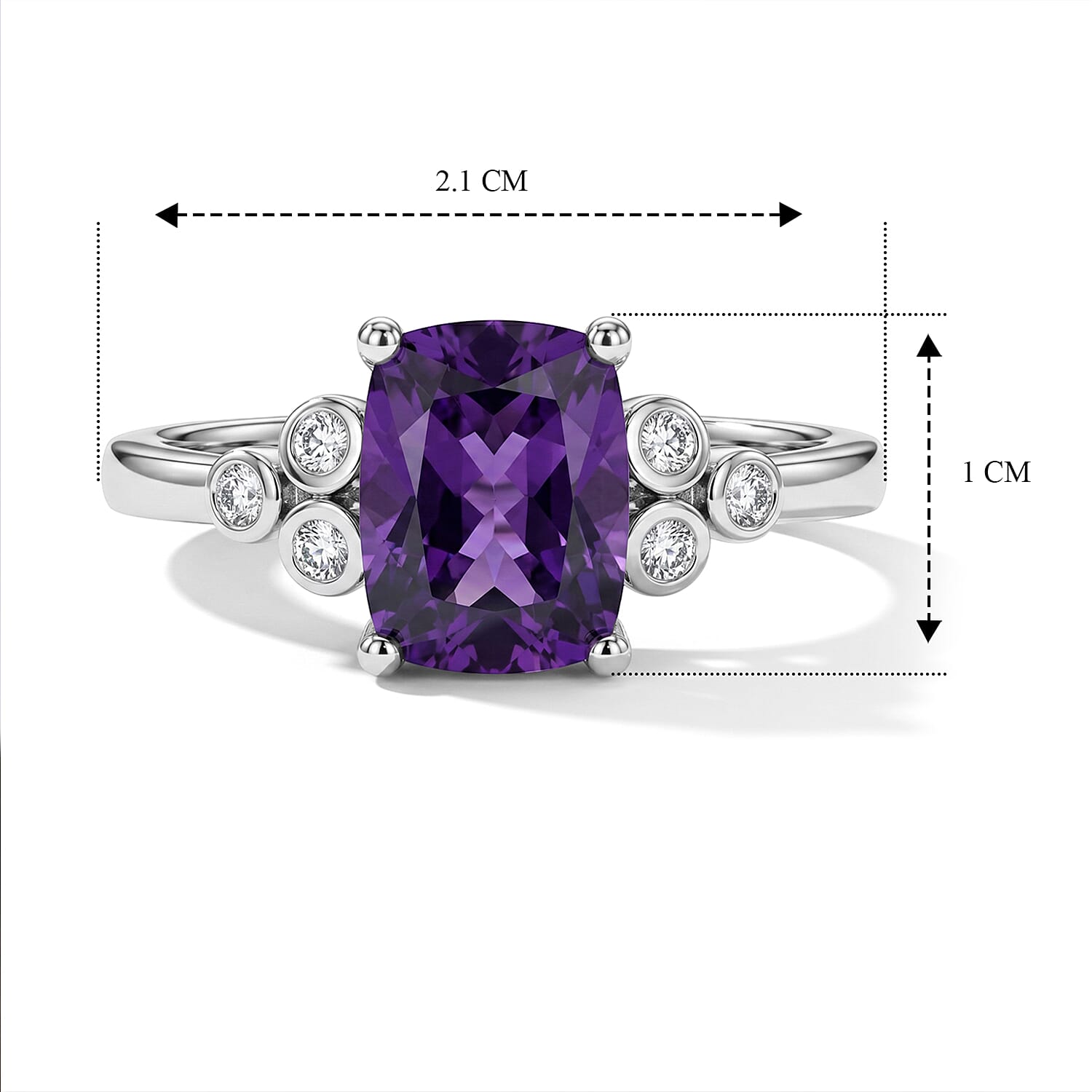 Luxuriant African Amethyst, Lab Grown Diamond Main Stone With Side Stone Ring in Rhodium OverlaySterling Silver  1.490  Ct.