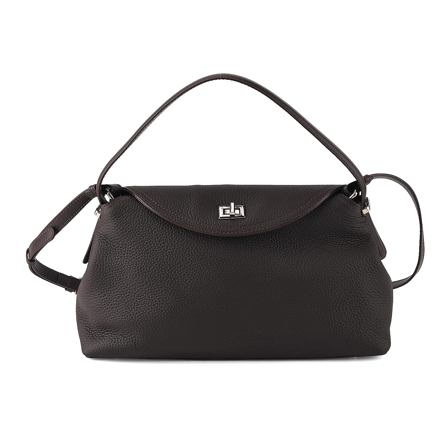 Genuine Leather Slouchy Flapover Crossbody Shoulder Bag - Coffee