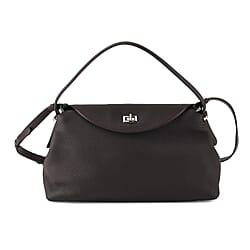 Genuine Leather Slouchy Flapover Crossbody Shoulder Bag - Coffee