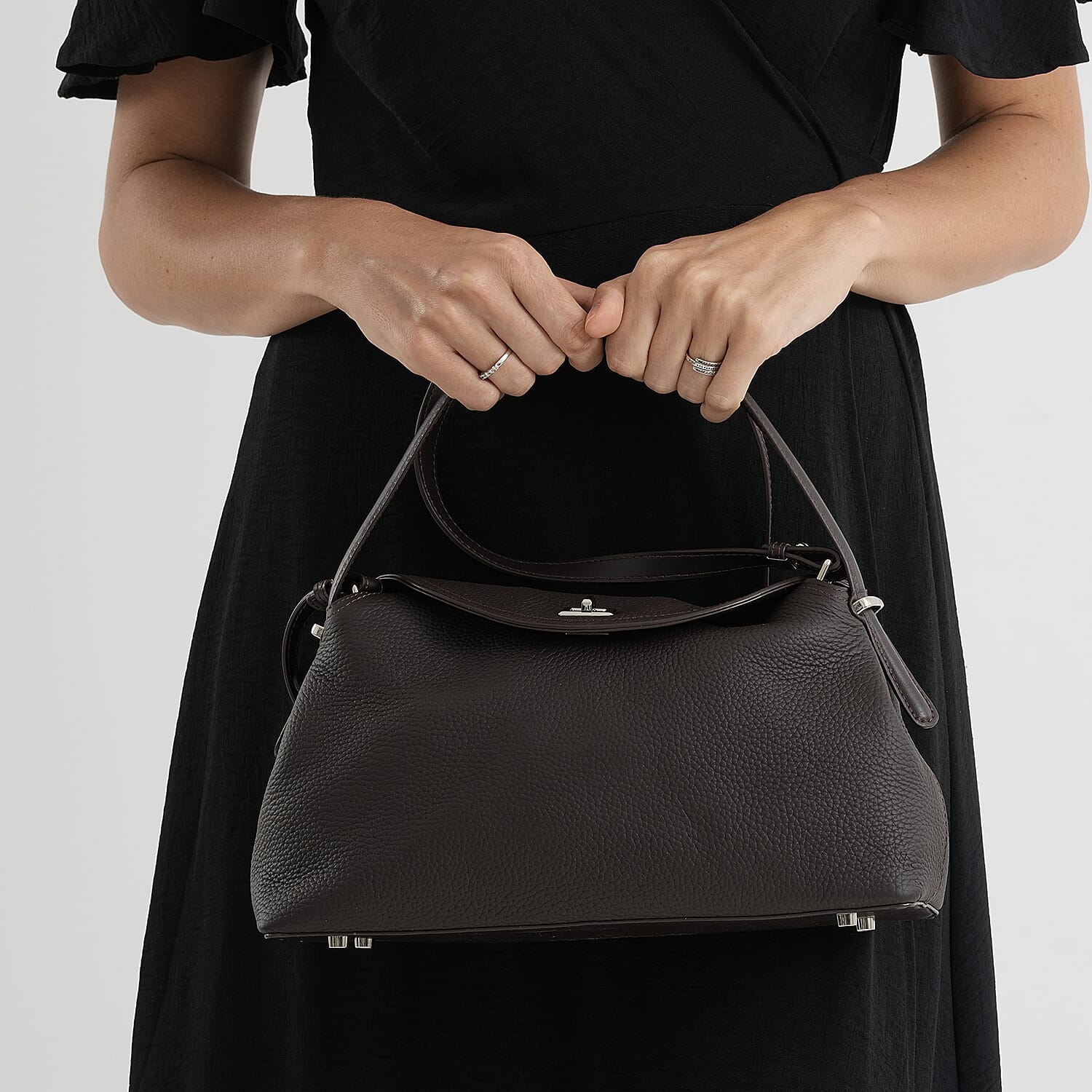 Genuine Leather Slouchy Flapover Crossbody Shoulder Bag - Coffee