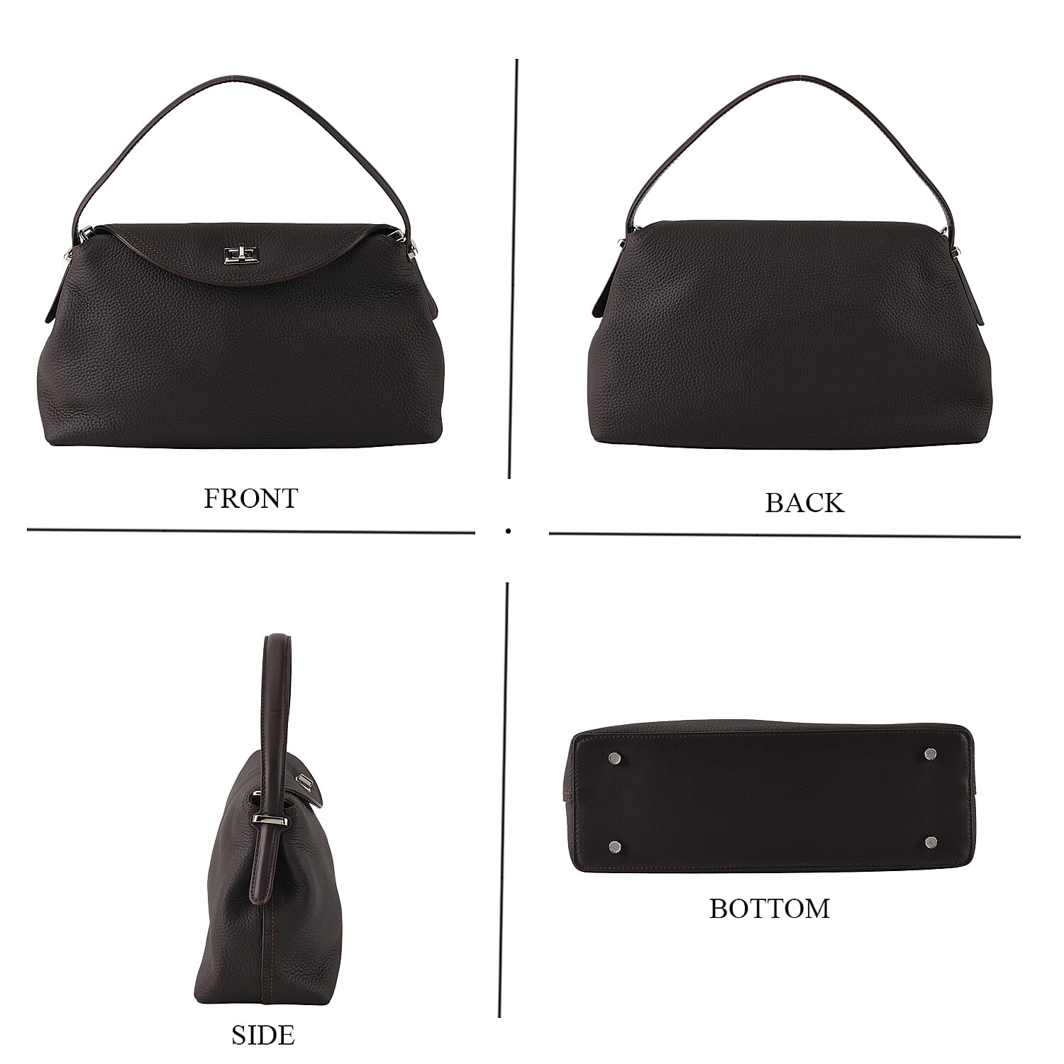 Genuine Leather Slouchy Flapover Crossbody Shoulder Bag - Coffee