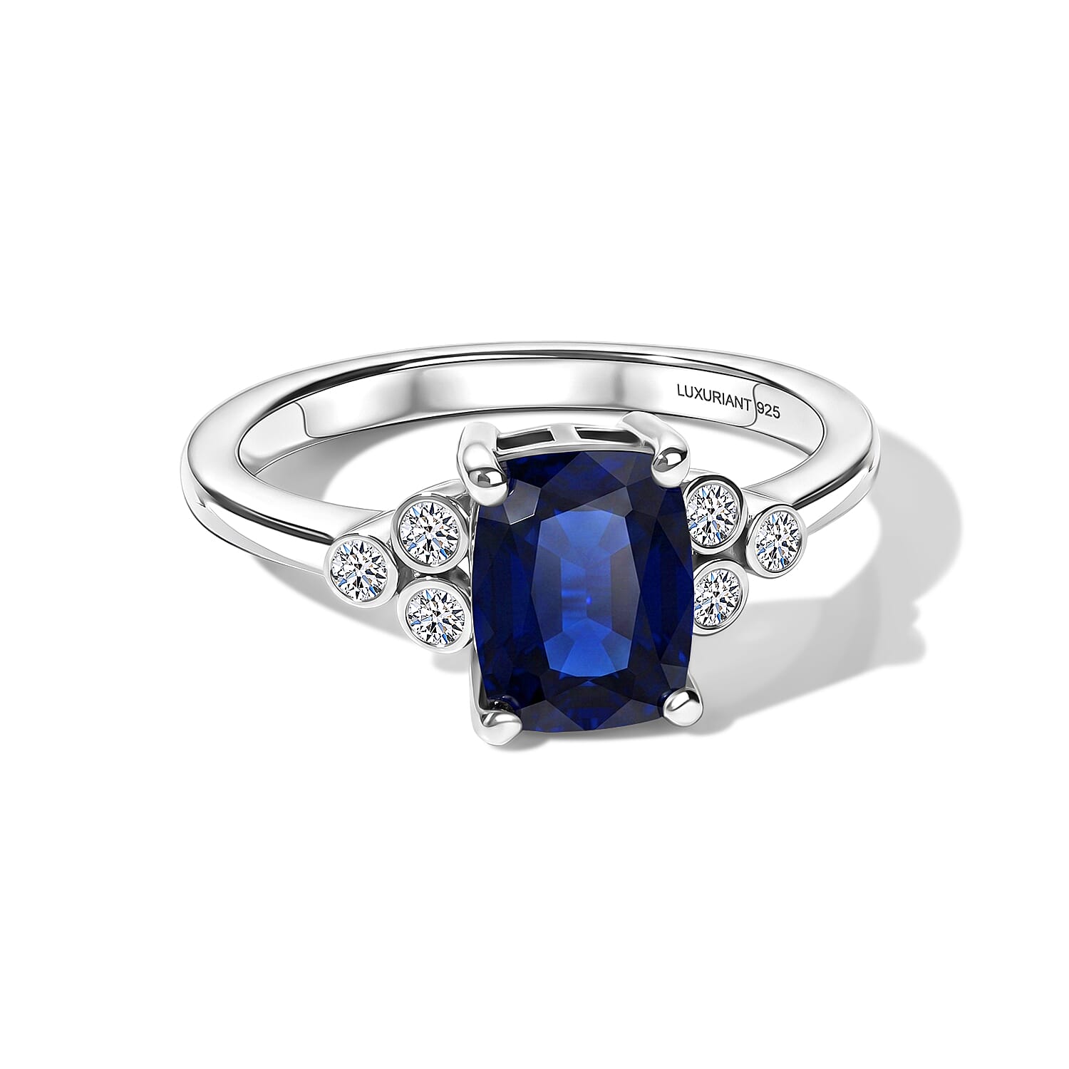 Luxuriant Masoala Sapphire, Lab Grown Diamond Main Stone With Side Stone Ring in Rhodium OverlaySterling Silver  2.450  Ct.
