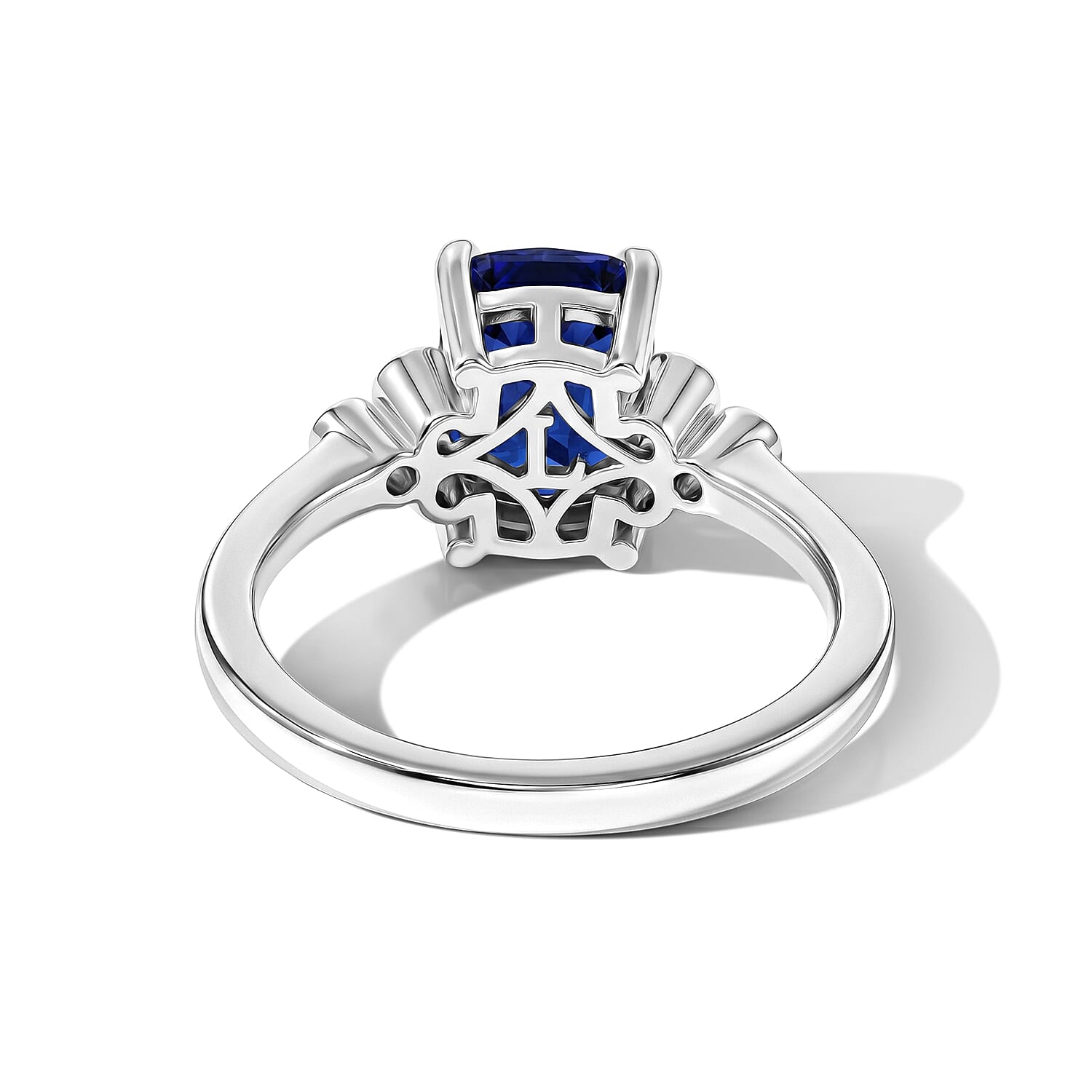 Luxuriant Masoala Sapphire, Lab Grown Diamond Main Stone With Side Stone Ring in Rhodium OverlaySterling Silver  2.450  Ct.