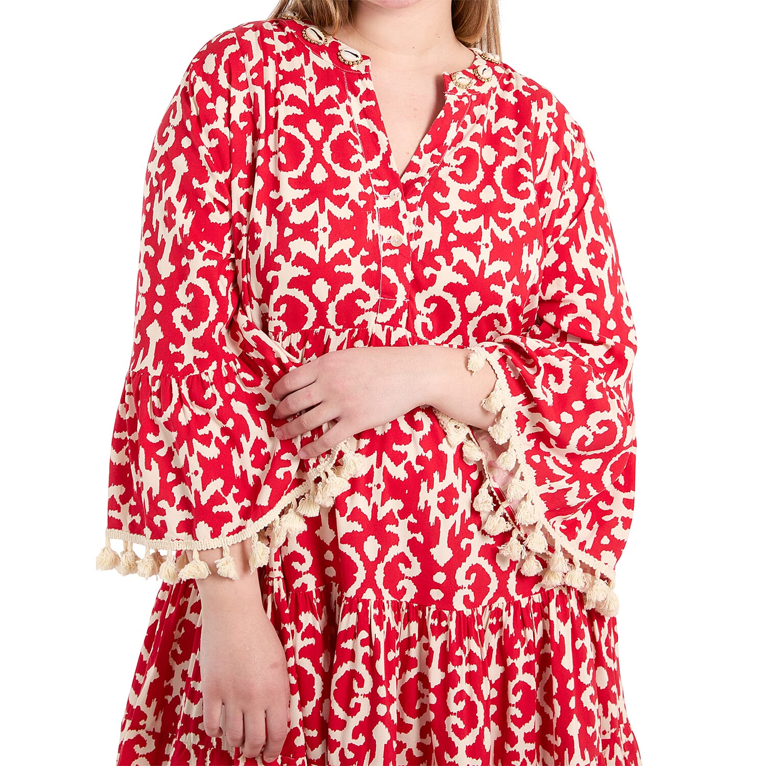 Wildflower Tassel & Shell Smock Style Dress (Size - S, 8-10) - Red