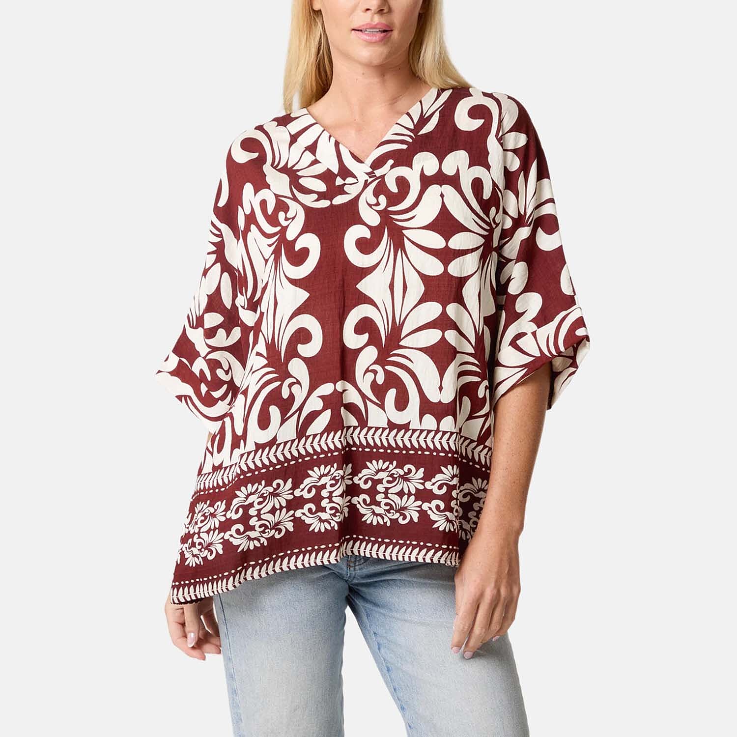 Chilli Charm Floral Baroque Print Blouse (Size S-M, 8-12) - Coffee