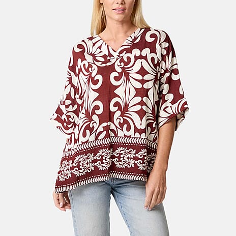 Chilli Charm Floral Baroque Print Blouse (Size S-M, 8-12) - Coffee