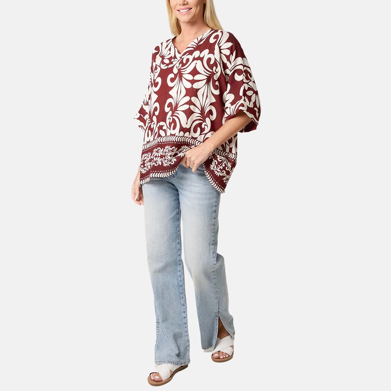 Chilli Charm Floral Baroque Print Blouse (Size S-M, 8-12) - Coffee