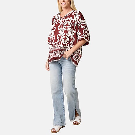 Chilli Charm Floral Baroque Print Blouse (Size S-M, 8-12) - Coffee