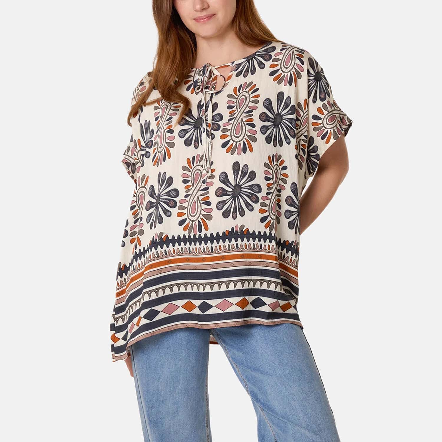 Borders Print Top (One Size) - Navy