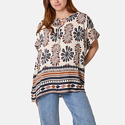 Borders Print Top (One Size) - Navy