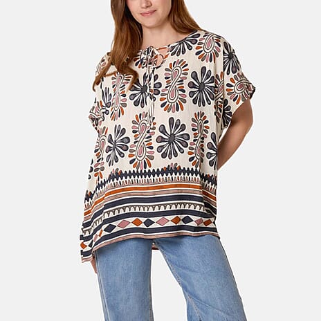Borders Print Top (One Size) - Navy
