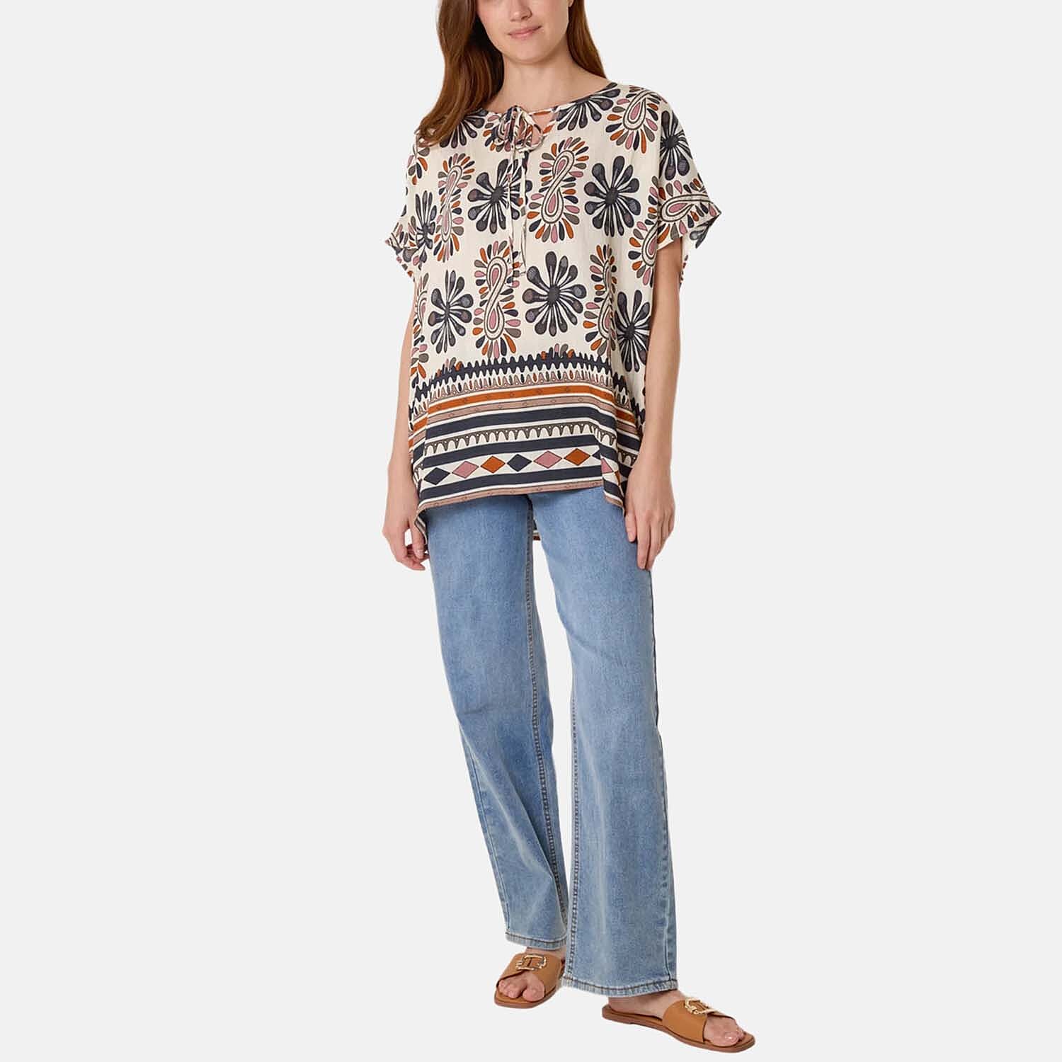 Borders Print Top (One Size) - Navy