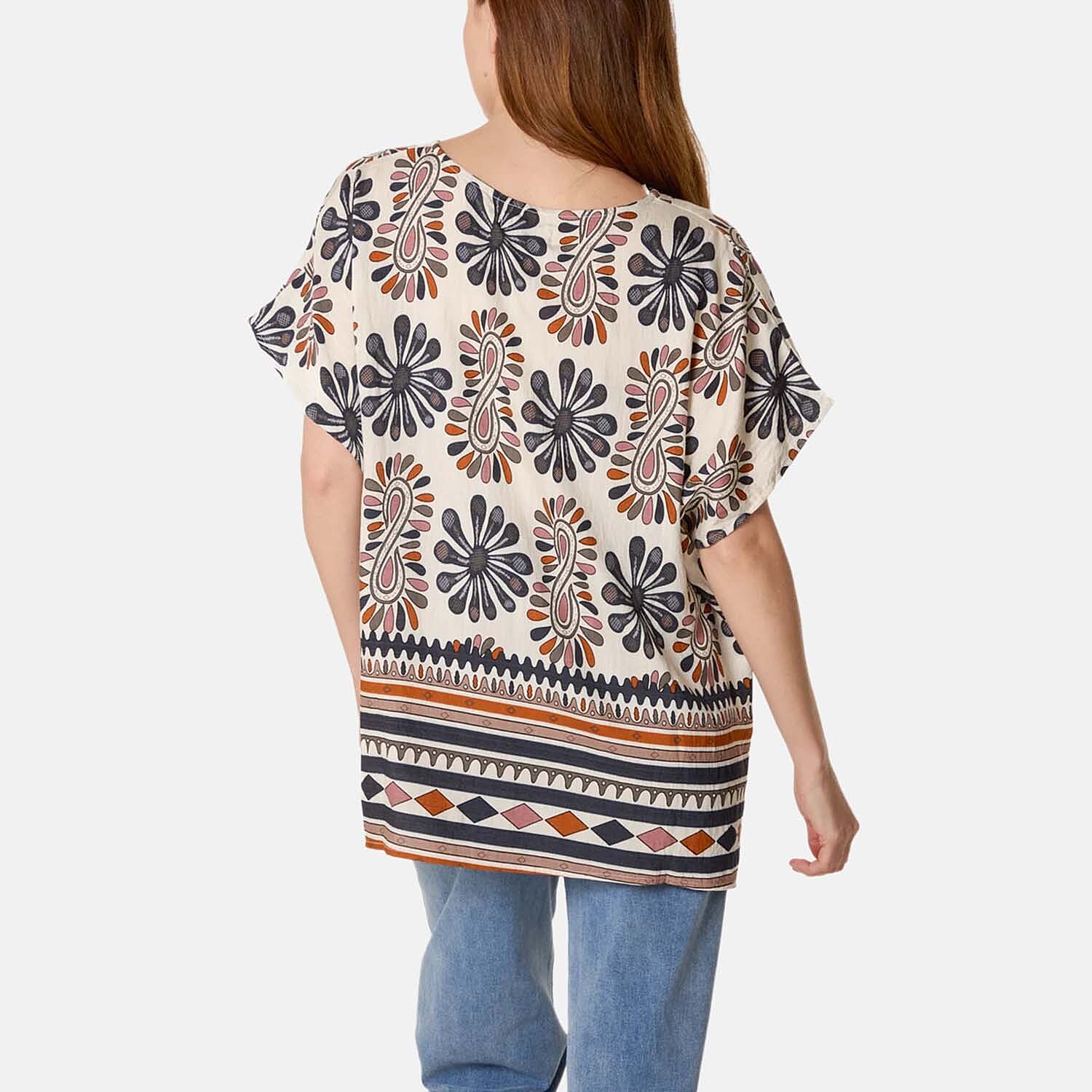 Borders Print Top (One Size) - Navy