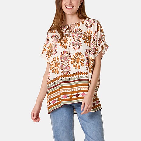Borders Print Top (One Size) - Pink