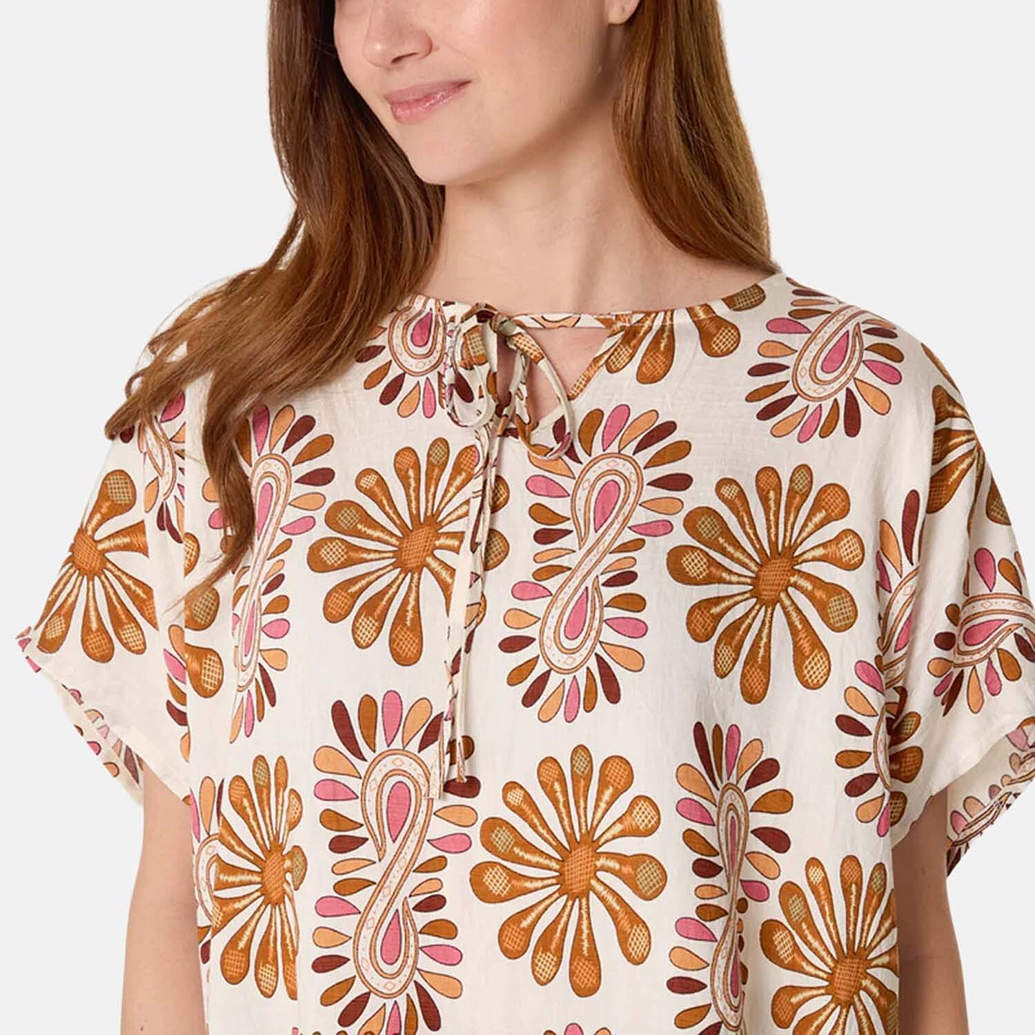 Borders Print Top (One Size) - Pink