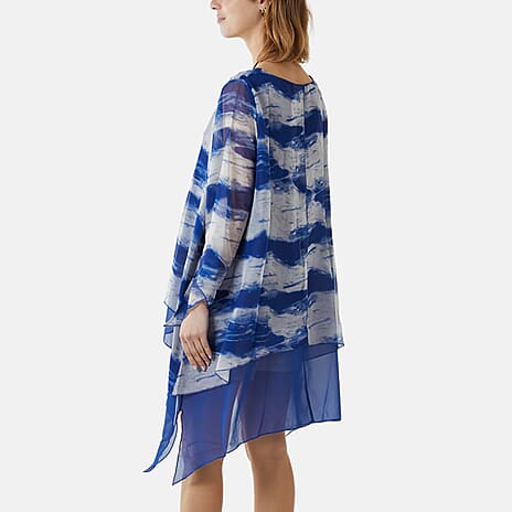 Nova of London 2-In-1 Tie Dye Mesh Overlay Necklace Top (Size L, 16-18) - Blue