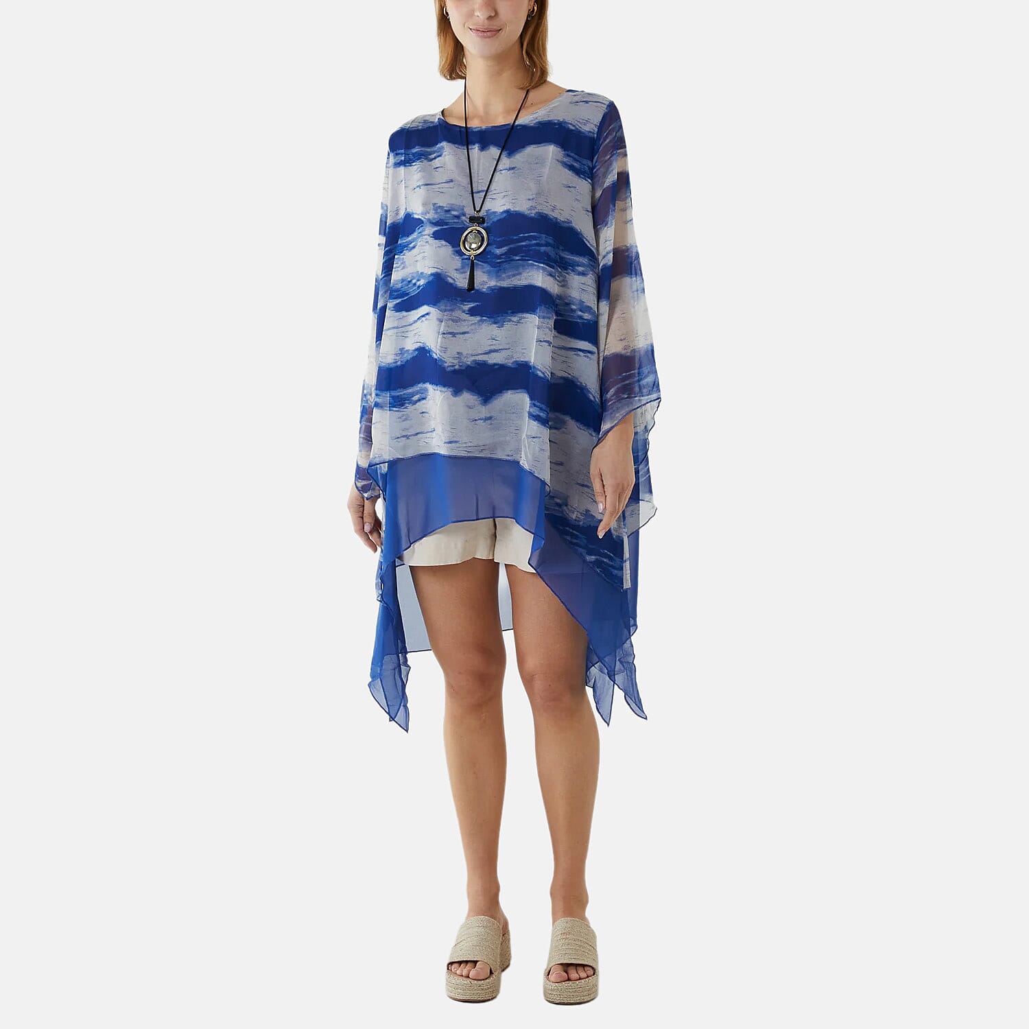 Nova of London 2-In-1 Tie Dye Mesh Overlay Necklace Top (Size - S, 8-10) - Blue