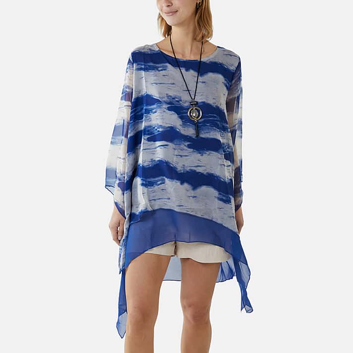 Nova of London 2-In-1 Tie Dye Mesh Overlay Necklace Top (Size L, 18-20) - Blue