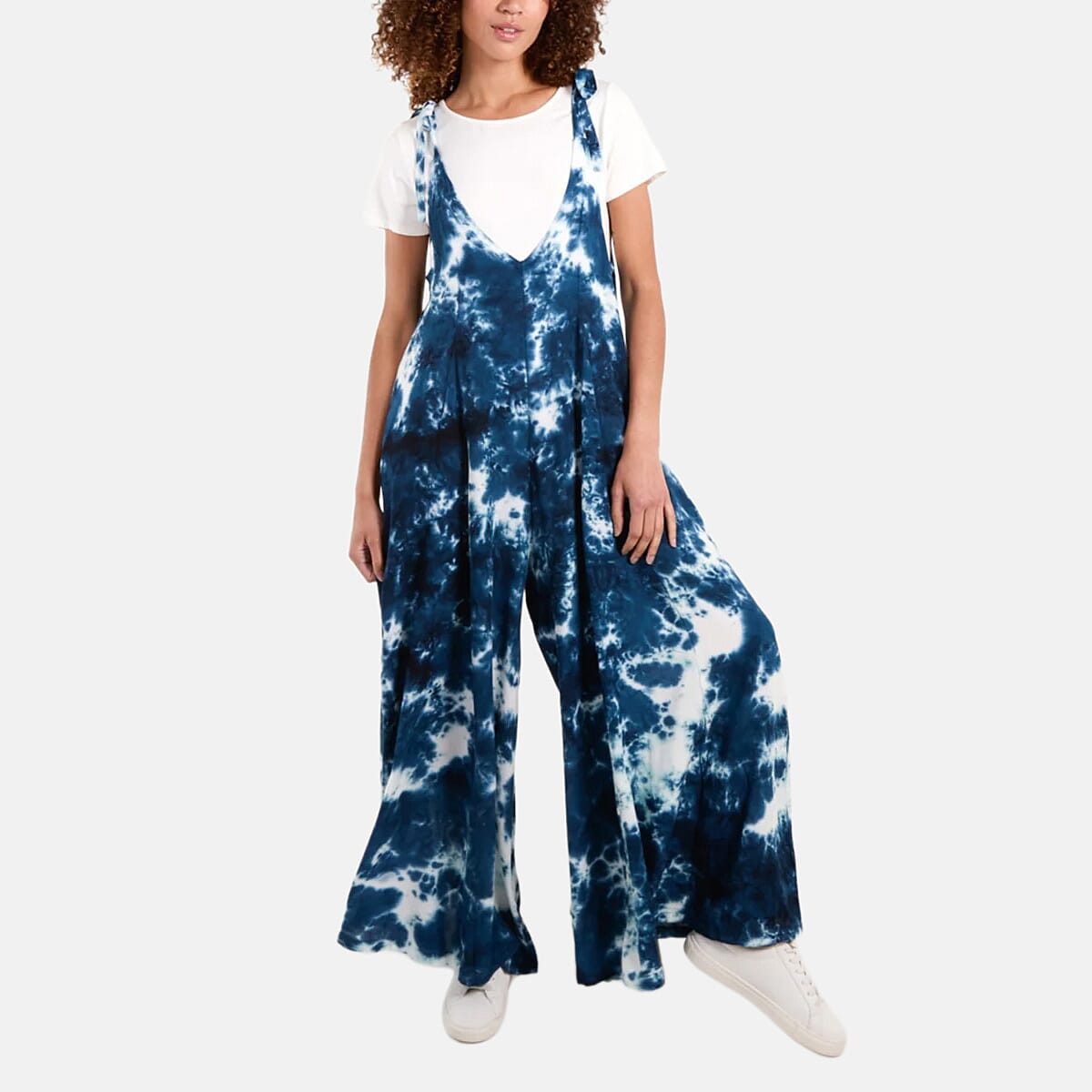 QED London Tye Dye Wide Leg Jumpsuit (One Size) - Navy & White
