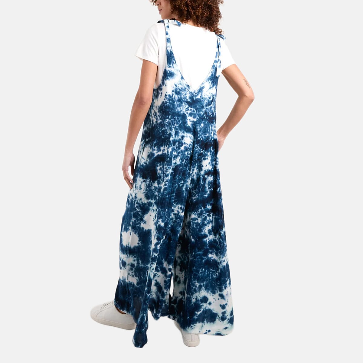 QED London Tye Dye Wide Leg Jumpsuit (One Size) - Navy & White