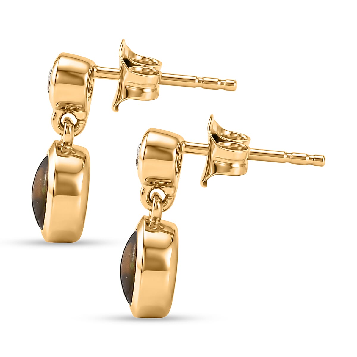 Luxuriant - Ammolite & Lab Grown Diamond (SI-G-H) Dangling Earring with Push Post in 18K Vermeil Yellow Gold Plated Sterling Silver 1.90 Ct.