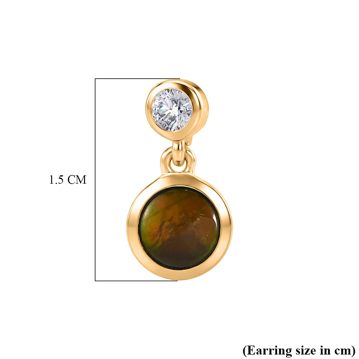 Luxuriant - Ammolite & Lab Grown Diamond (SI-G-H) Dangling Earring with Push Post in 18K Vermeil Yellow Gold Plated Sterling Silver 1.90 Ct.