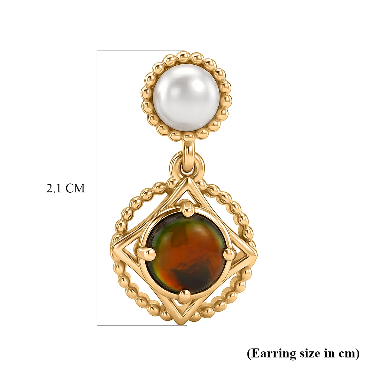 D'Joy - Ammolite & Fresh Water Pearl Dangling Earring with Push Post in 18K Vermeil Yellow Gold Plated Sterling Silver 3.00 Ct.