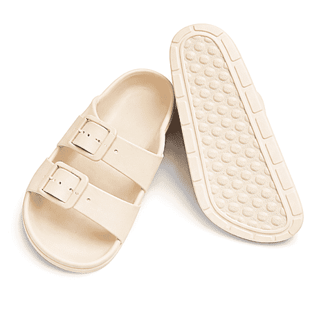 Layla Ladies Adjustable Twin Buckle Casual Slip-On Sliders (Size 4) - Beige