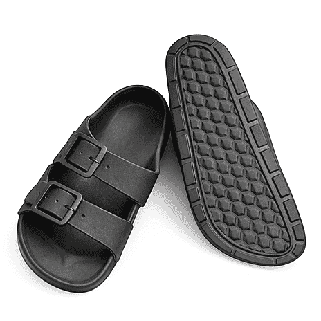 Layla Ladies Adjustable Twin Buckle Casual Slip-On Sliders (Size 5) - Black