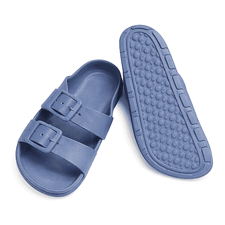 Layla Ladies Adjustable Twin Buckle Casual Slip-On Sliders (Size 4) - Denim