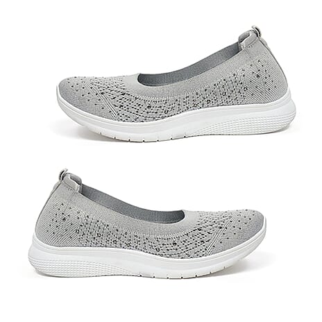 Inshu Dr Lightfoot - Lorena Ladies Synthetic Knit Slip-On Shoes (Size 4) - Silver