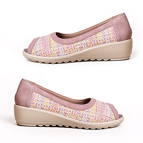 Celine Ladies Peep - Toe Sandals with Comfortable Cushioned Low Wedge Heels (Size 5) - Pink