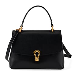 Genuine Leather Top-Handle Satchel Bag with Adjustable Shoulder Strap - Black