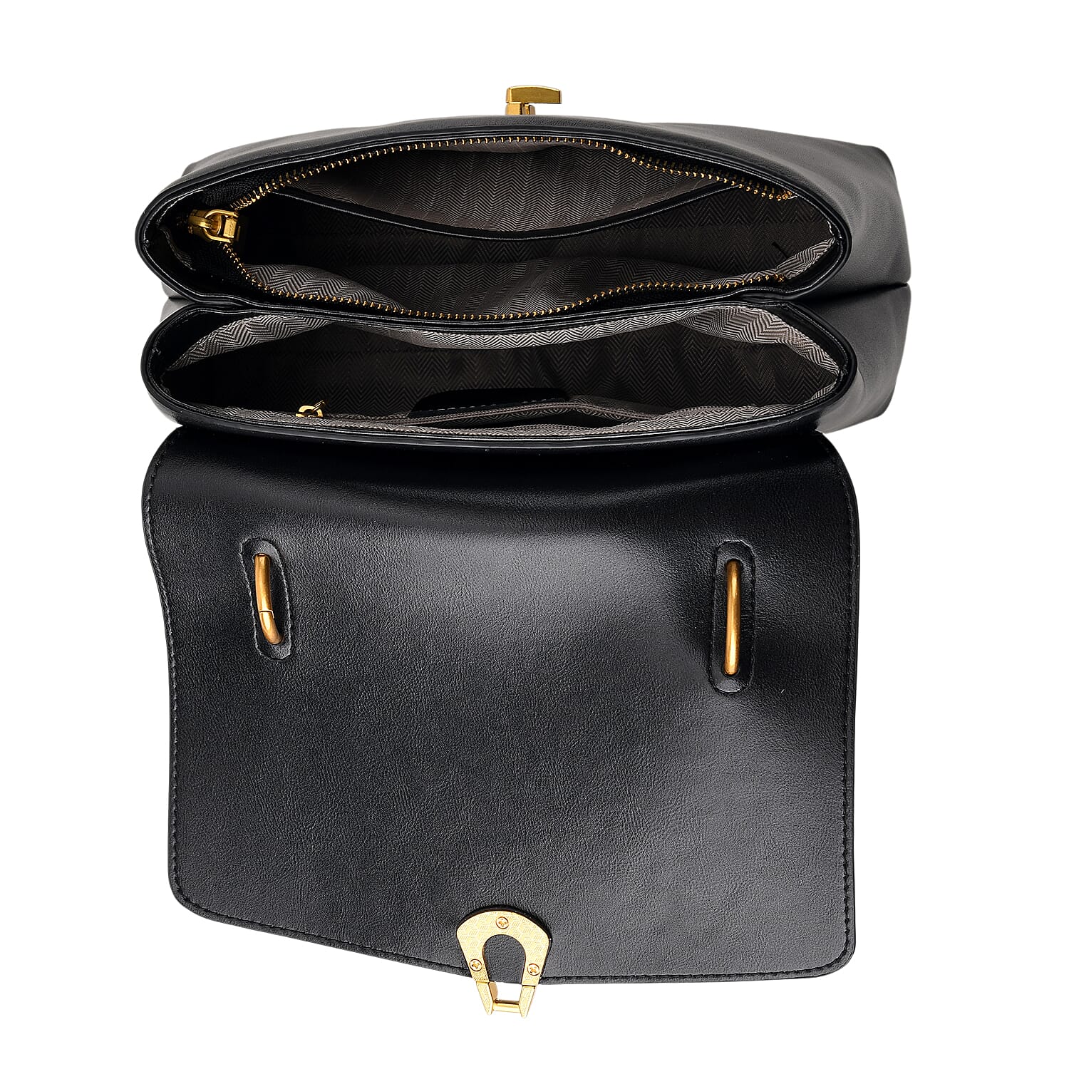 Genuine Leather Top-Handle Satchel Bag with Adjustable Shoulder Strap - Black